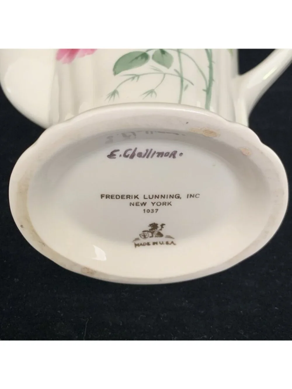 Vintage Frederik Lunning Coffee Pot 1037 E Challinor Signed Floral Porcelain 7.5 - Picture 10 of 12